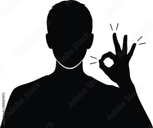 Silhouette of a man making the ok hand gesture, symbol of approval, agreement, or perfection