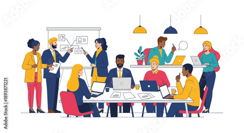 Diverse Team Collaborating in Modern Office.