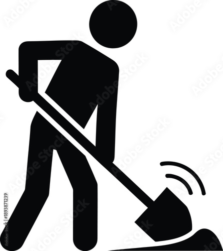 Black silhouette of a person digging with a shovel