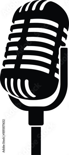 Vintage microphone icon silhouette for broadcasting, podcasting, or singing