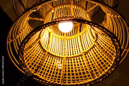 Beautiful and artistic rattan lamps adorn the ceiling of the house.