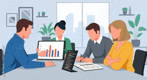 Business Professionals Discussing Data and Reports.