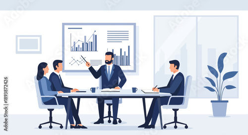 Business Professionals Discussing Data Analysis in Meeting.