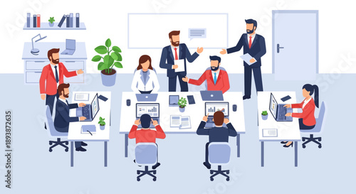 Office Workers Collaborating and Discussing Projects.