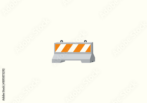 Vector Ilustration Icon Concept Concrete Road Barrier with Orange and White Diagonal Stripes, Safety Device.