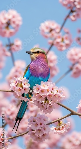 Wallpaper Mural Lilac Breasted Roller Bird Perched Among Cherry Blossoms in Spring. Torontodigital.ca