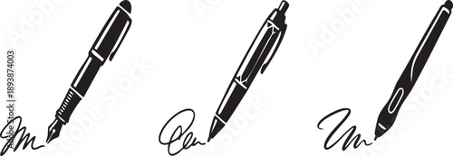 Black and white vector illustration of pens signing initials Vector