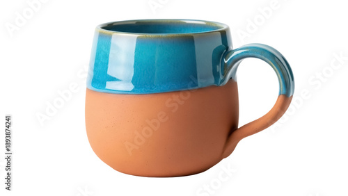 Canvastavla Isolated handmade ceramic mug with handle, blue top and terracotta bottom - eart