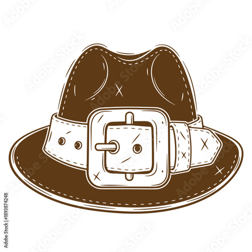 Vintage Grunge texture Brown cowboy hat with white belt and buckle  isolated on white background