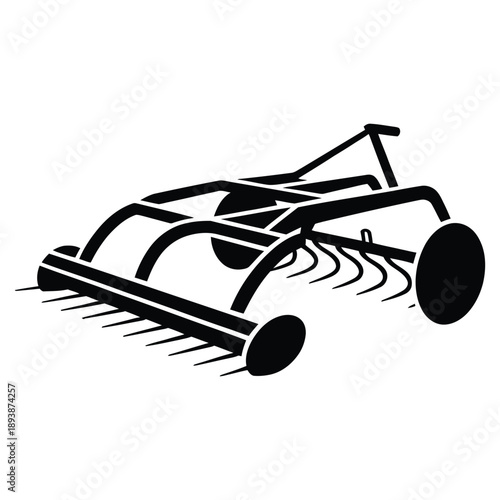 Agriculture Machinery Silhouettes - Rotary Tiller and Spike Harrow Vector Set for Soil Cultivation, Garden Landscaping, and Seedbed Preparation Farm Tools