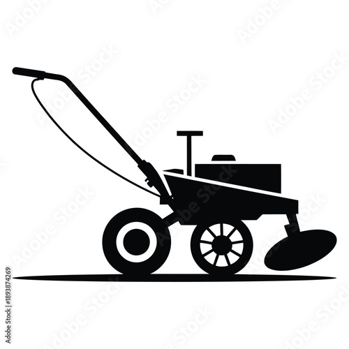 Black Silhouette Vector of a Modern Agricultural Power Tiller and Garden Cultivator Machine for Farming, Soil Preparation, and Landscaping – Isolated Professional Graphic Illustration