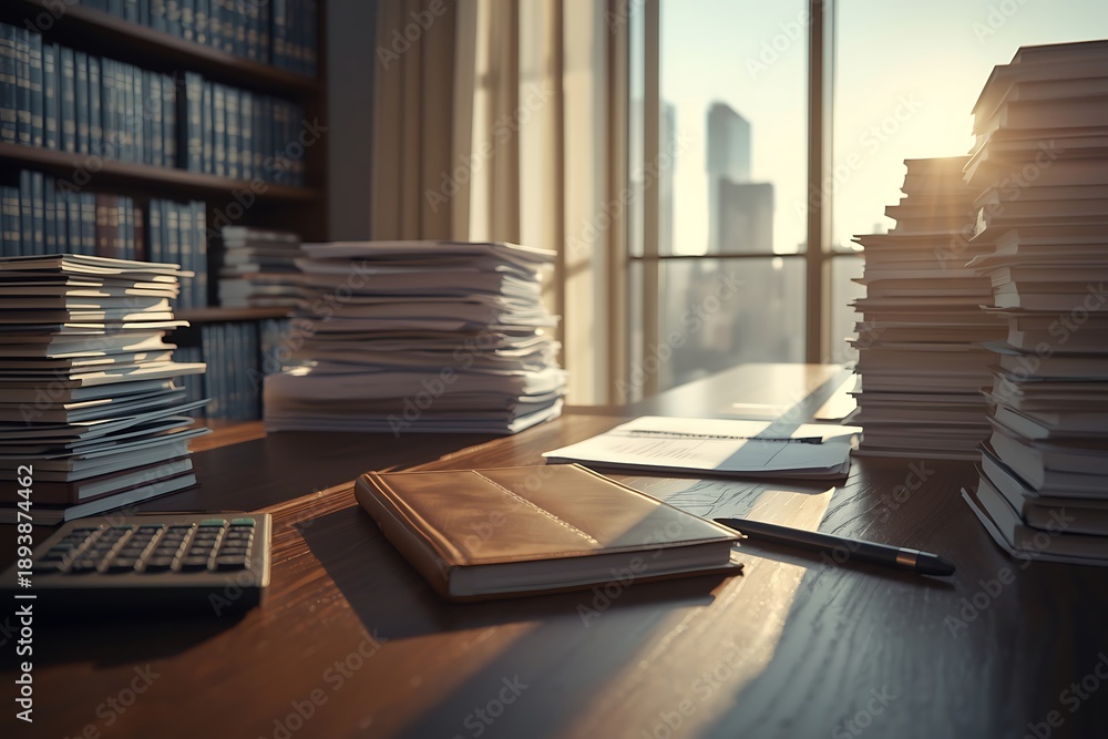 Obraz premium Generative AI Workspace with Disorganized Papers and Office Supplies