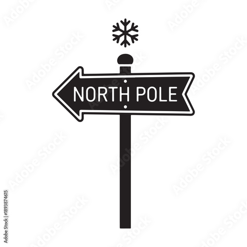 A directional signpost pointing to the North Pole in a simple design silhouette vector shilhoutte icon use as a symbol, web graphic design, and infographic icon