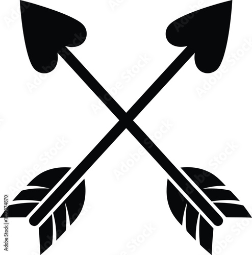 Two crossed black arrows with heart shaped tips