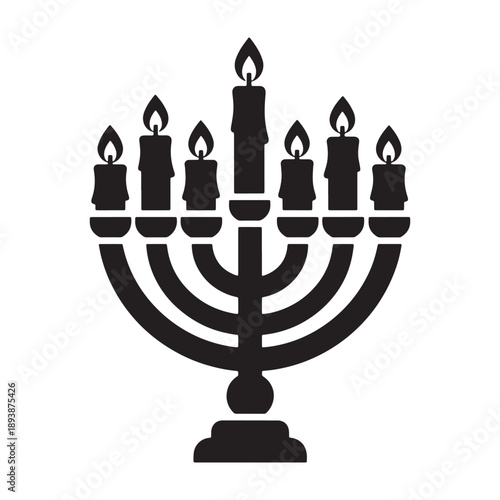A traditional menorah with lit candles in silhouette mode vector shilhoutte icon use as a symbol, web graphic design, and infographic icon