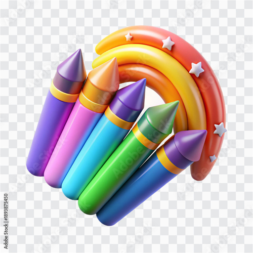3D Crayons Icon | Kids Art Supplies, Creativity Tools & Colorful Spark Design