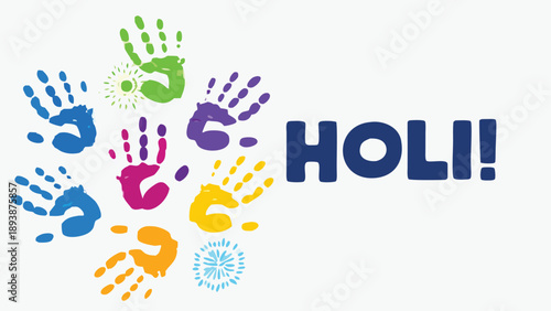 Vibrant holi festival artwork with colorful handprints and text