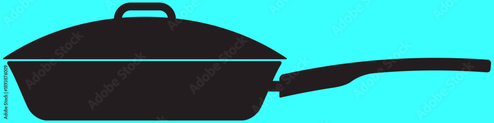 Fototapeta premium Simple silhouette illustration of a frying pan with lid on blue background.