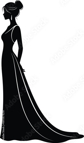 Elegant woman in a long formal gown silhouette
