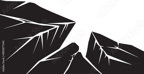 Black and white illustration of broken cracked mountain peaks