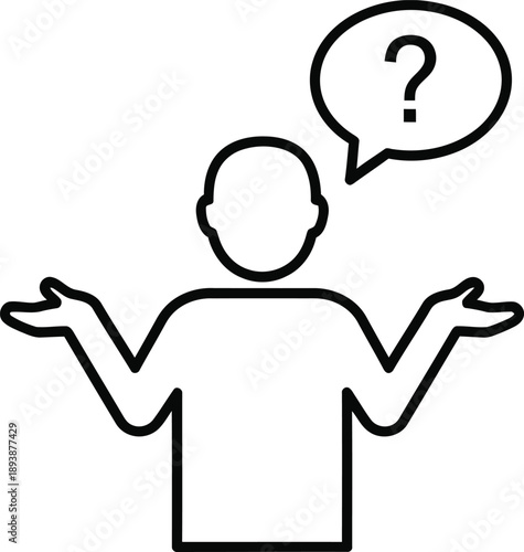 A simple line drawing of a person with a questioning expression and a speech bubble containing a question mark