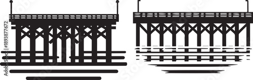 Pier over the ocean icon vector set.