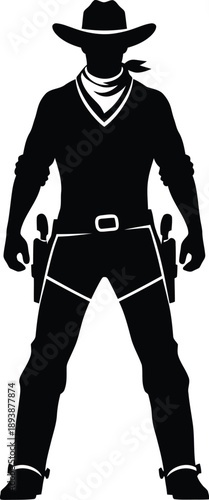 Black silhouette of a cowboy with a gun standing