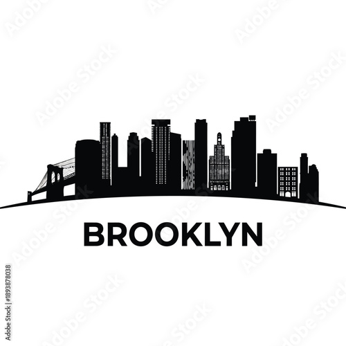 A striking black silhouette of the brooklyn skyline against a white background
