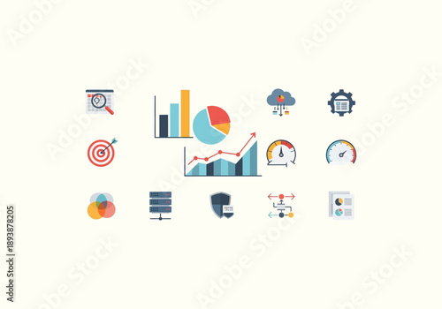 Vector Ilustration Icon Concept Data Analytics and Business Intelligence Icons for Strategic Decision Making.