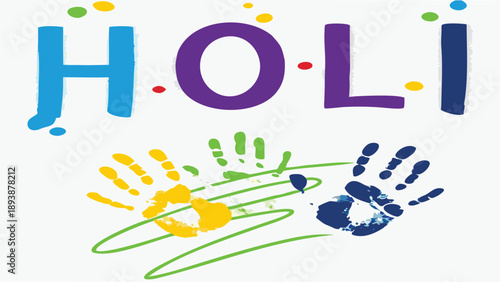Vibrant holi celebration vector with rainbow handprints and colorful splashes on white background