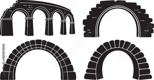 Various Architectural Arches and Bridges in Black and White