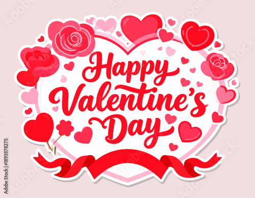 Valentine's Day celebration with hearts, roses, and flowers in a festive illustration