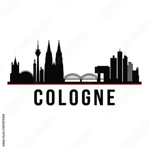A black silhouette of cologne s skyline with the city s name below