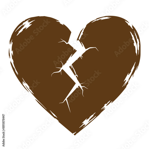 Vintage Grunge texture Brown heart shape with crack and broken lines isolated on white background