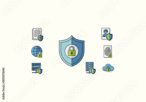 Vector Ilustration Icon Concept Data Security Icons - Shield, Lock, and Digital Protection.