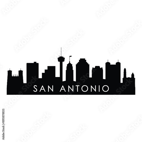 Tableau sur toile Silhouette of the san antonio skyline against a plain white background