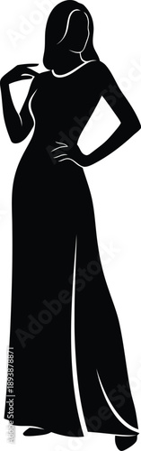 Silhouette of a woman in a long dress standing confidently