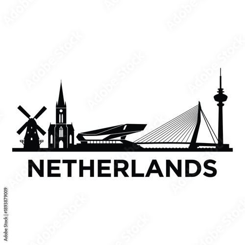 Netherlands skyline featuring windmills churches bridges and a tower