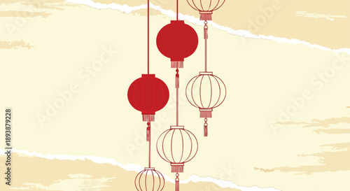 Traditional Chinese Lanterns Illustration. Asian Festive Decor. Cultural Background.