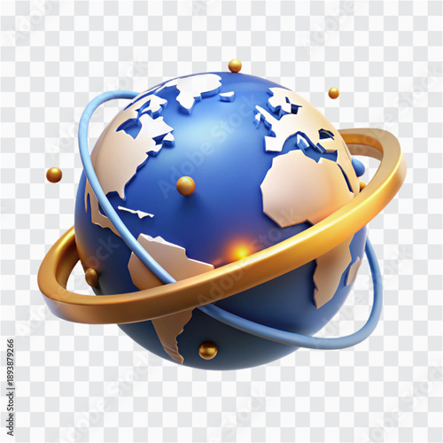 3D Globe Icon | Global Network, World Connection & Orbit Spark Effect