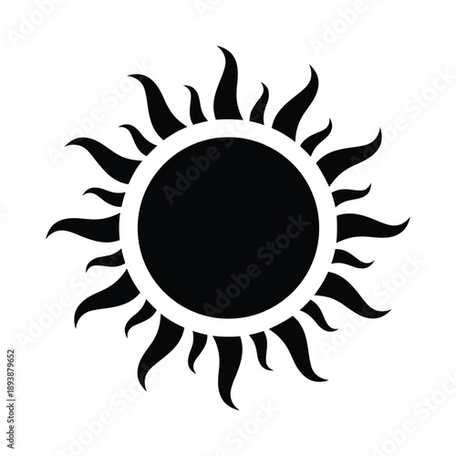 Black and white illustration of a sun with radiating pointed rays