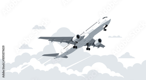 Passenger Jet Aircraft Flying Above Soft White Clouds in a Bright Clear Sky Perspective During a Day Flight.