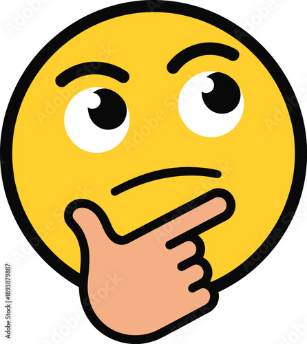 A cartoon emoji with a puzzled expression and hand on chin thinking deeply