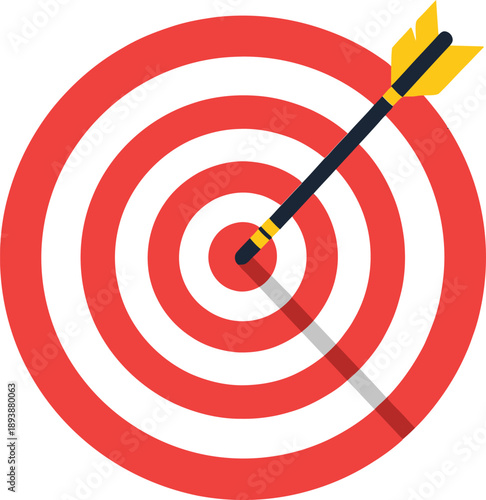 A colorful illustration of a target with a bullseye hit by an arrow