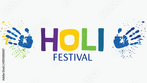 Vibrant holi festival poster with colorful handprints and splashes on white