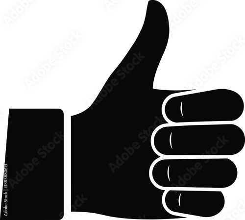 Black thumbs up hand gesture icon for approval or agreement