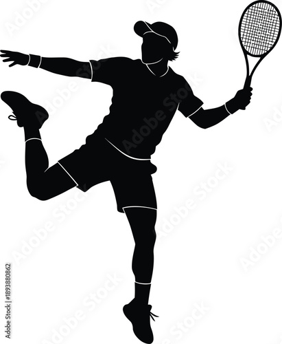 Black silhouette of a tennis player in dynamic pose