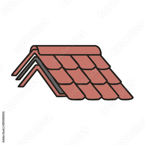 Tiled Roof Section Icon: House Construction, Roofing Material, and Home Repair Vector Illustration