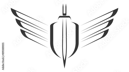 Abstract shield with wings and sword