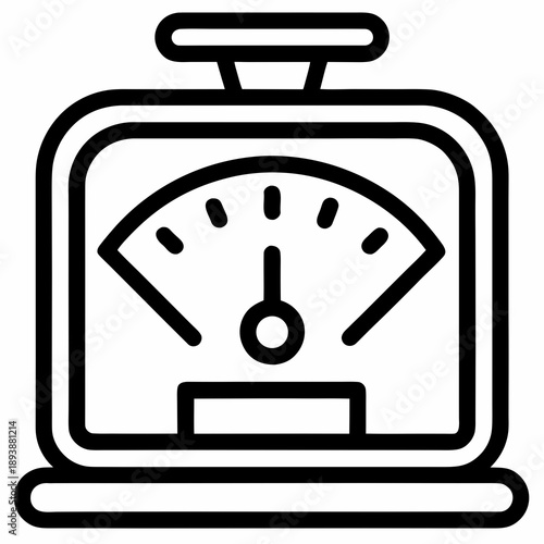 Analog kitchen scale icon displays a measurement reading on a simple white background representing food preparation and accurate ingredient portioning for cooking.